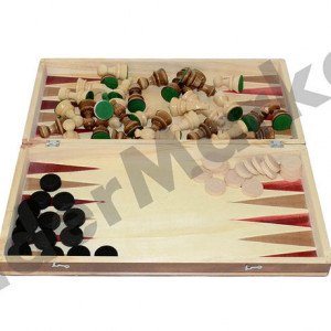 Set joc table si sah din lemn lacuit 26 x 13 cm cu piese incluse