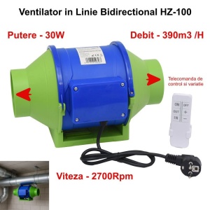 Ventilator Booster 4'' ( 100mm ) in linie bidirectional, cu Telecomanda - Montaj pe Tubulatura HZ-100H - Img 6