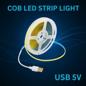 Banda Led Cob USB 5V, Lumina Alb-Rece 6500K, 6W/ml, 300led/ml, RA80, Interior IP20 - 5m/Rola - Img 2