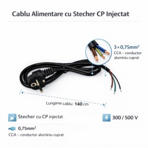 Cablu Alimentare cu Stecher Schuko 3x0.75mm² 300/500V Lungime 1.4m Negru - Img 3