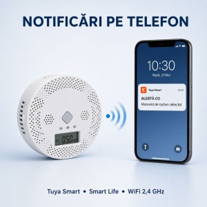 Detector Monoxid de Carbon WiFi cu Notificări pe Telefon și LCD CO400A - Img 2