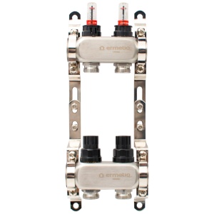 Distribuitor inox cu izolatie si debitmetre 2 cai 1x3/4"