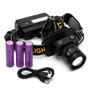 Lanterna Frontala LED cu Senzor si Afisaj Digital, 3 Acumulatori 18650, USB-C - Img 4
