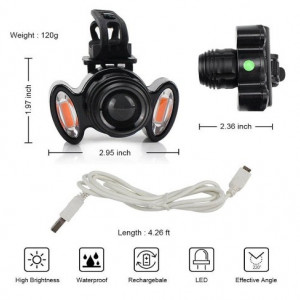 Lumină pentru bicicletă, cu zoom, reglabil, performanta ,reîncărcabilă a condensatorului, energie caldă scăzută, ar putea ajunge la 500 de lumeni. .Culoare:Multicolor (Față + Suport), Alimentat de: Baterie încorporată de 1500 mah 3,7 V - Img 3