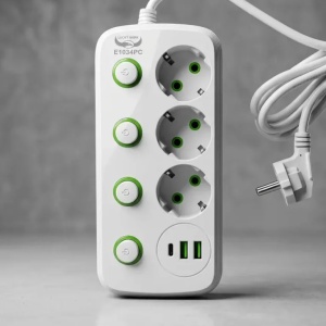 Prelungitor 2 metri cu 3 posturi 220V si 2 posturi USB + 1 post USB-C, protectie si intrerupatoare individuale - Img 2