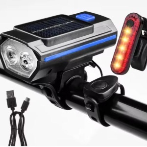 Set far si stop led pentru bicicleta cu incarcare USB si panou solar