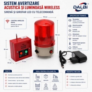 Sistem avertizare acustica si luminoasa, sirena si girofar LED cu telecomanda wireless - Img 2
