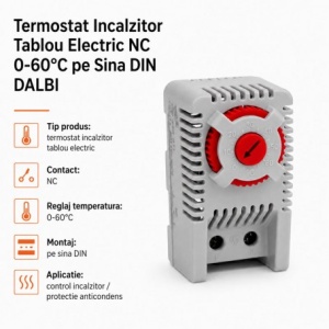 Termostat Tablou Electric NC 0-60°C pentru Incalzire, protectie impotriva condensului, pe Sina DIN - Img 2