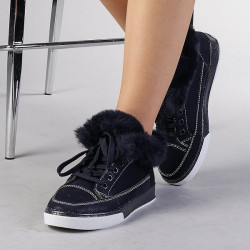 Papuci Dama Crazy Imblaniti Navy