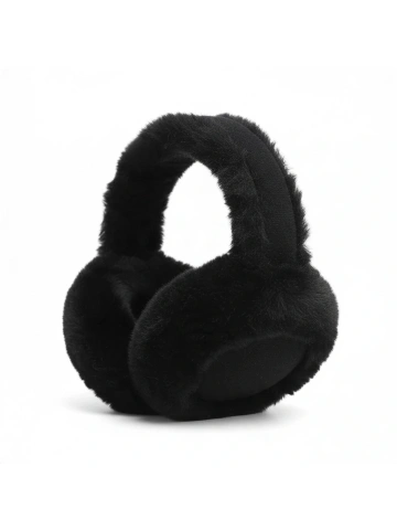Protectii urechi / Casti de iarna pufoase - Detalii catifea - Negru