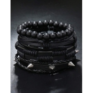 Set 4 bratari - Piele + Margele negre