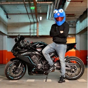 Husa casca moto - Cookie monster albastru
