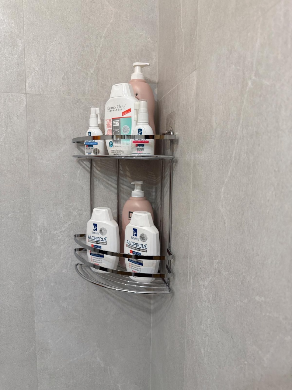 Set 2 etajere baie fără găurire – prindere prin lipire, finisaj cromat - imagine 6