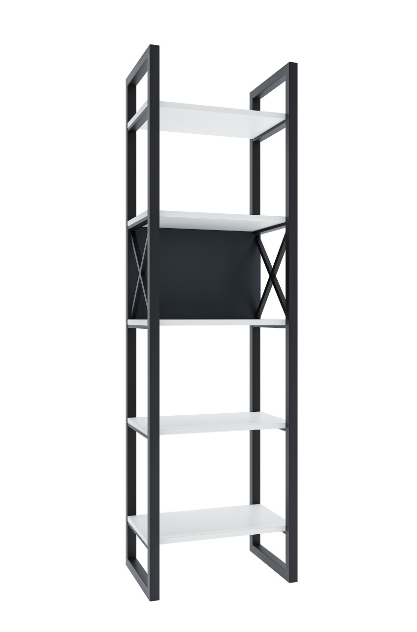 Bibliotecă îngustă, nuanta alb/antracit cu 5 polițe – design modern și elegant - imagine 2