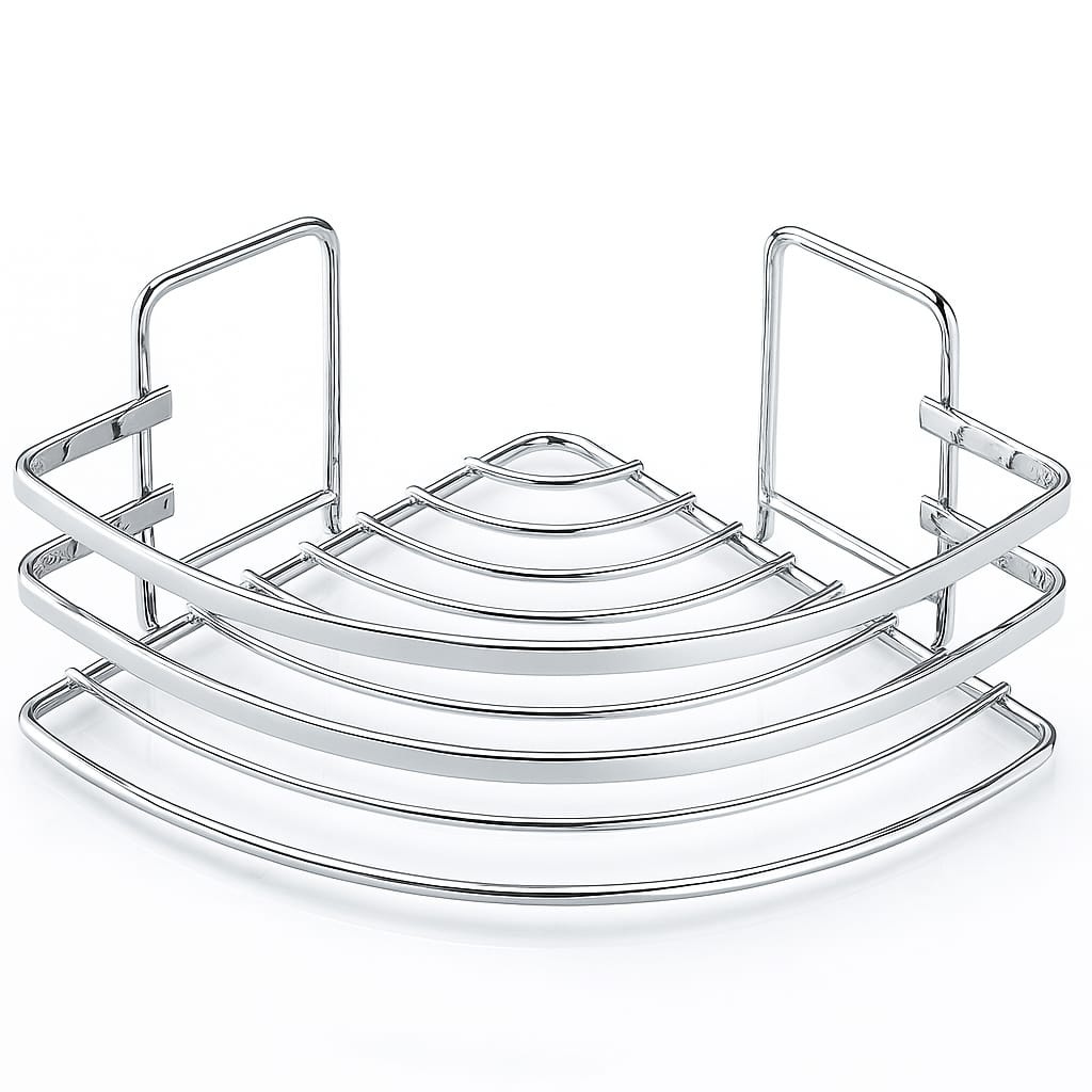 Etajeră colț baie fără găurire – prindere adezivă, finisaj cromat - imagine 3