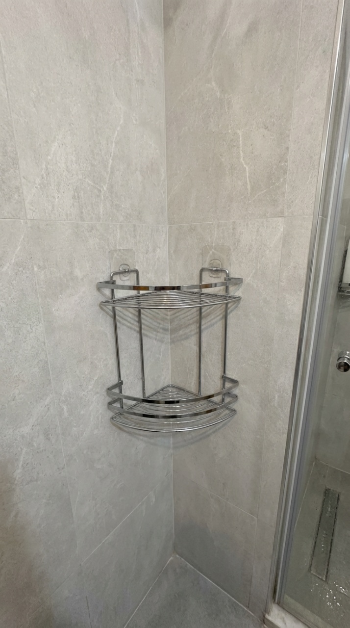 Etajeră colț baie fără găurire, cu 2 niveluri, finisaj cromat - imagine 6
