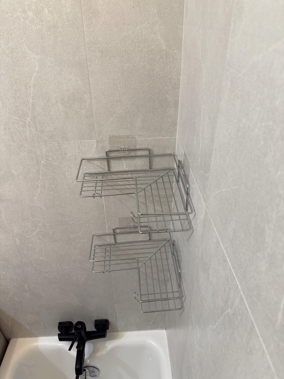 Set 2 etajere baie fără găurire – prindere prin lipire, finisaj cromat - imagine 4