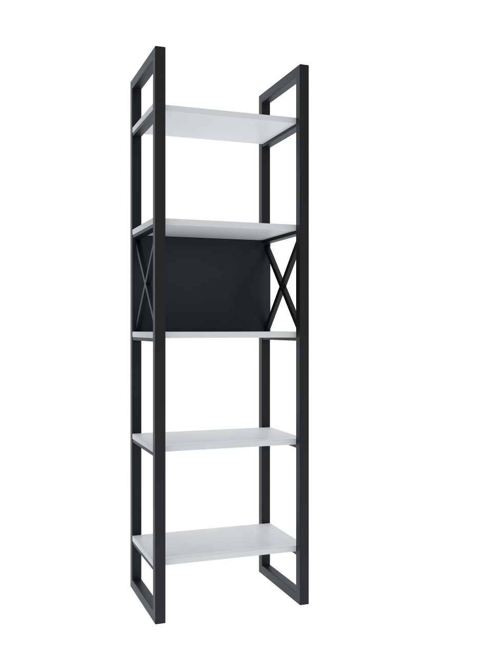 Bibliotecă îngustă, nuanta alb/antracit cu 5 polițe – design modern și elegant - imagine 3