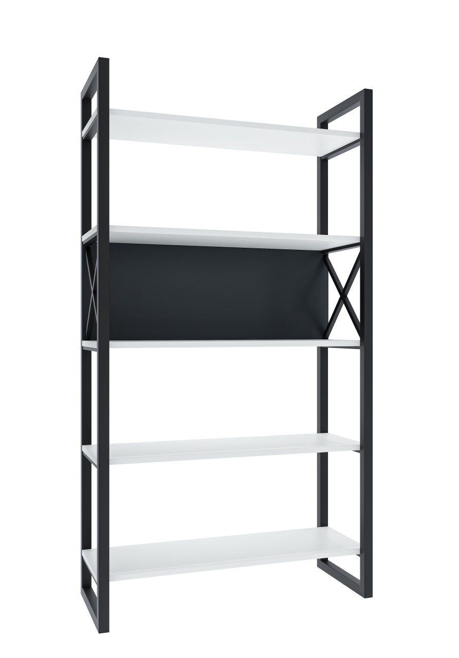 Bibliotecă metalică, culoare alb / antracit cu 4 polițe – design modern - imagine 2