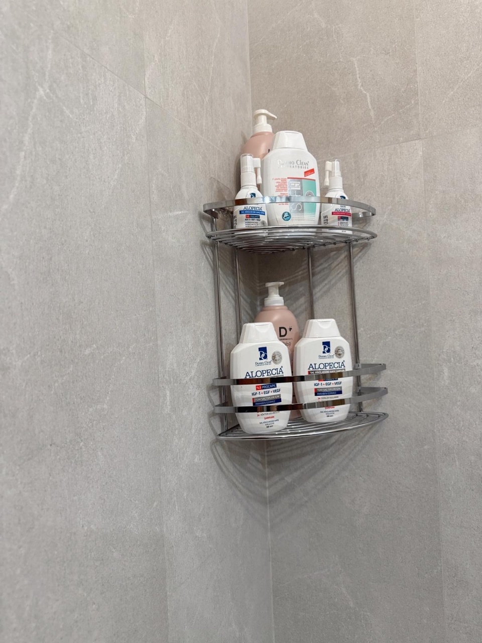 Etajeră colț baie fără găurire, cu 2 niveluri, finisaj cromat - imagine 4