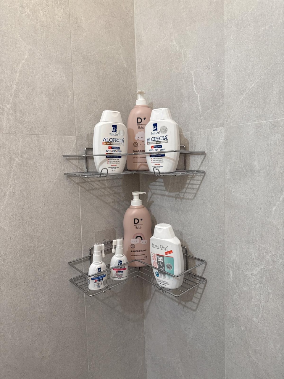 Set 2 etajere baie fără găurire – prindere prin lipire, finisaj cromat - imagine 2