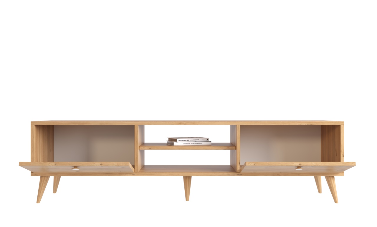 Comodă TV din lemn masiv cu spații de depozitare și design scandinav - imagine 3