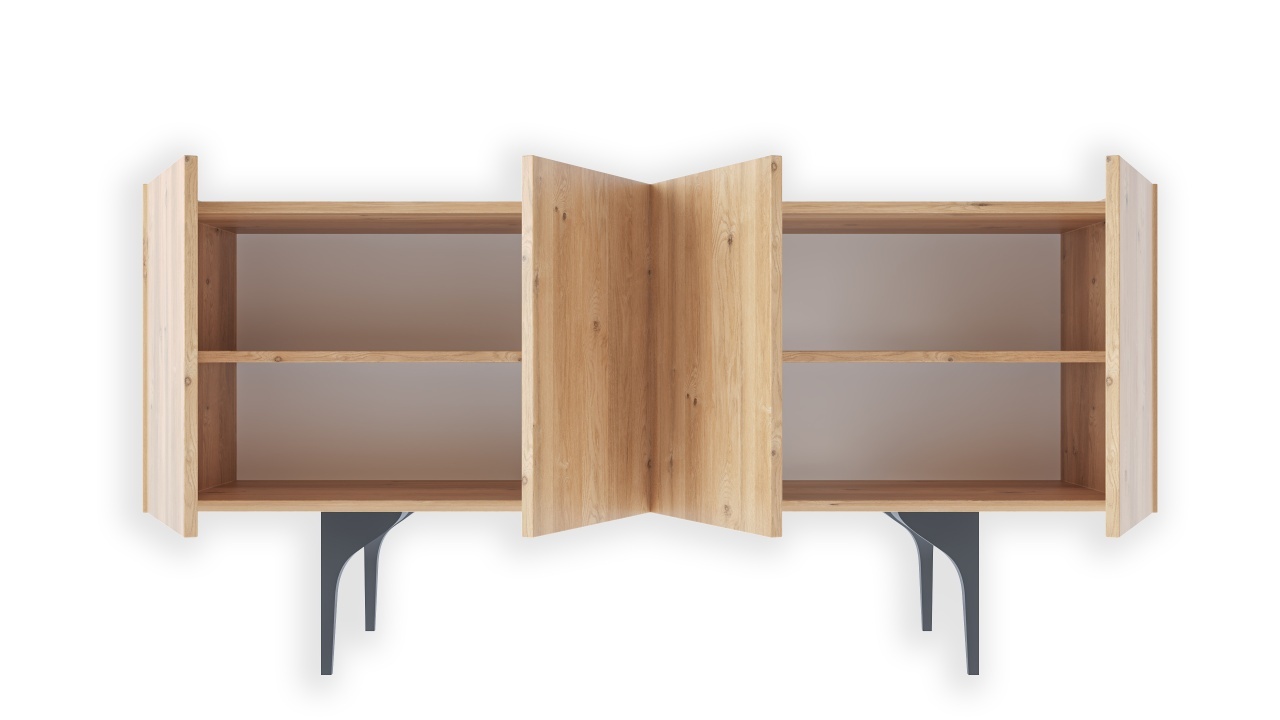 Comodă TV, stejar alb, cu picioare metalice negre – design modern și spații de depozitare - imagine 2