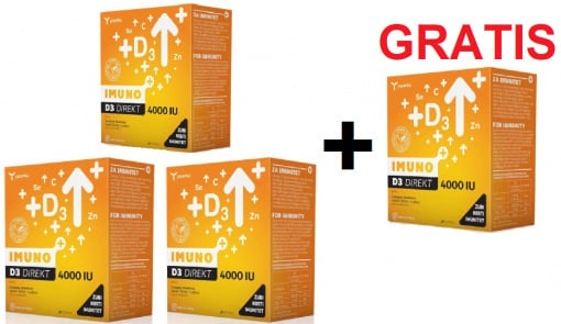 Imuno D3 Direkt, Vitamina D3 4000UI cu Vitamina C si Zinc, 3+1 Gratis