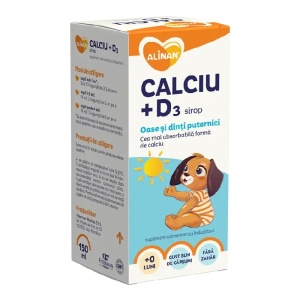 Calciu + Vitamina D3 Sirop fără zahăr Alinan, 150 ml