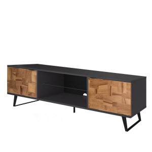 Comodă TV modernă, culoare antracit, cu uși din lemn și picioare metalice, design modern și suport pentru TV până la 85” - Img 6