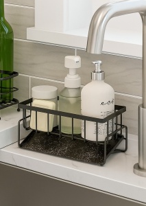 Suport pentru burete, de blat, negru, design rafinat si compact, ideal pentru bucătărie si baie - Img 1