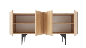 Comodă TV, stejar alb, cu picioare metalice negre – design modern și spații de depozitare - Img 3