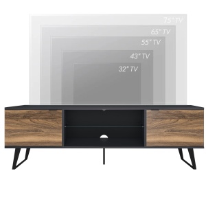 Comodă TV moderna, culoare nuc & antracit, cu spații de depozitare și suport pentru TV până la 75” - Img 8