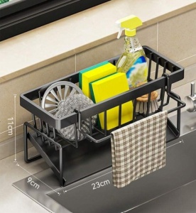 Suport pentru burete, de blat, negru, design rafinat si compact, ideal pentru bucătărie si baie - Img 2