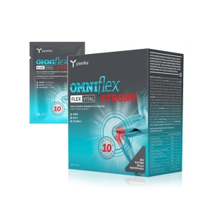 Tengeri kollagén, tasakok, narancs ízű, glükózamint, kondroitint és MSM-et tartalmaz, Omniflex Flexvital Strong, 20 tasak