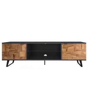 Comodă TV modernă, culoare antracit, cu uși din lemn și picioare metalice, design modern și suport pentru TV până la 85” - Img 5