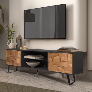 Comodă TV modernă, culoare antracit, cu uși din lemn și picioare metalice, design modern și suport pentru TV până la 85” - Img 2