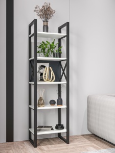 Bibliotecă îngustă, nuanta alb/antracit cu 5 polițe – design modern și elegant