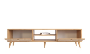 Comodă TV din lemn masiv cu spații de depozitare și design scandinav - Img 3