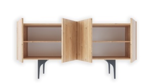 Comodă TV, stejar alb, cu picioare metalice negre – design modern și spații de depozitare - Img 2