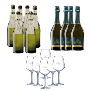 Pachet 10 Sticle Prosecco Frizzante Fiocco di Vite si Prosecco Millesimato Extra Dry Pietro Toso 0.75l + 6 Pahare Cadou