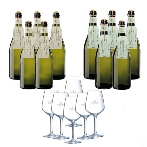 Pachet 10 Sticle Prosecco si Moscato D'Asti Dulce Frizzante Fiocco di Vite 0.75l + 6 Pahare Cadou