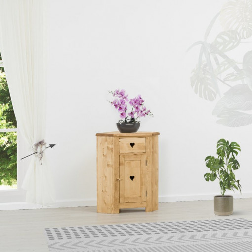 Comoda de colt Rustic Love cu 1 sertar si 1 usa, Lemn masiv rustic, 77 x 54 x 89 cm