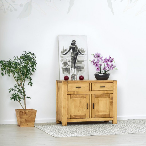 Comoda 2 usi si 2 sertare Ecuador, Lemn masiv rustic, 110 x 50 x 85 cm