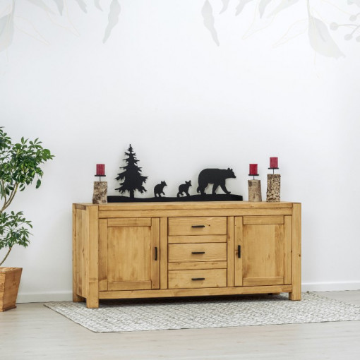 Bufet 2 usi si 3 sertare Ecuador, Lemn masiv rustic, 180 x 50 x 80 cm