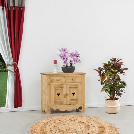 Comoda Rustic Flame cu 2 usi 2 sertare, Lemn masiv rustic, 90 x 46 x 85 cm