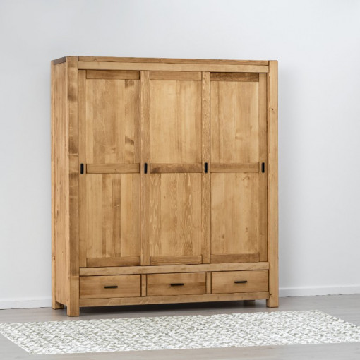 Dulap 3 usi culisante si 3 sertare Ecuador, Lemn masiv rustic, 175 x 55 x 200 cmv