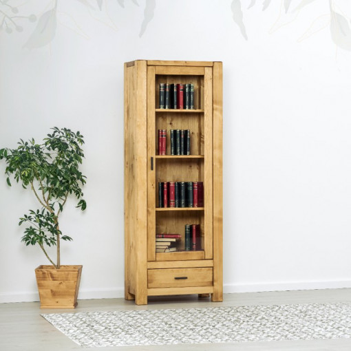 Vitrina 1 usa si 1 sertar Ecuador, Lemn masiv rustic, 72 x 40 x 195 cm