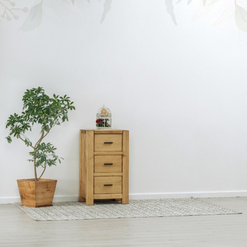 Comoda cu 3 sertare Ecuador, Lemn masiv rustic, 52 x 42 x 90 cm