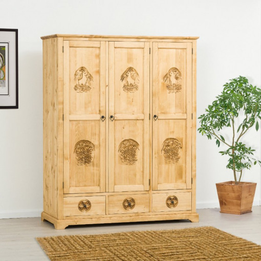 Dulap 3 usi si 3 sertare Ursul Carpatin, Lemn masiv rustic, 159 x 65 x 200 cm